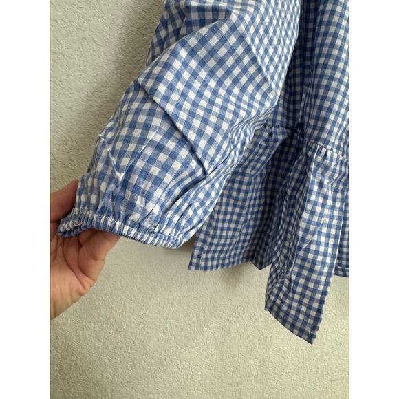 NWOT Women's Checkered Blue Tie Front Top White Country Retro Feminine Medium - Picture 2 of 13